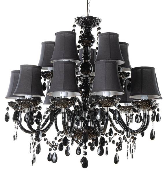 Kronleuchter BLACK CRYSTAL XL Schwarz - Polyester - Wolle - Acrylglas - 80 x 180 x 80 cm