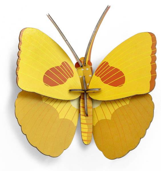 Wandobjekt Zitronen-Schmetterling Orange - Gelb - Naturfaser - Papier - 16 x 6 x 17 cm