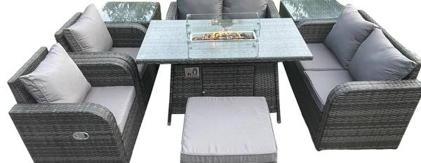 GARTENTISCHGRUPPE D(8er-Set) Grau - Webstoff - 80 x 70 x 140 cm