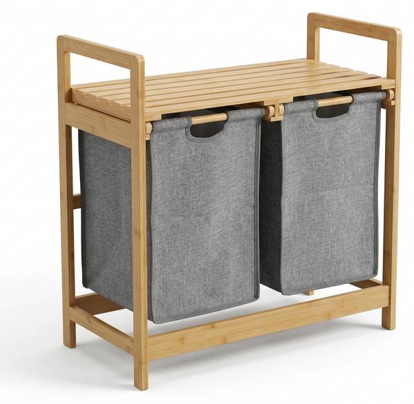 Wäschekorb TELA Grau - Textil - 63 x 74 x 33 cm