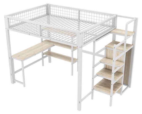 Hochbett BB2452 Weiß - Massivholz - 145 x 180 x 249 cm