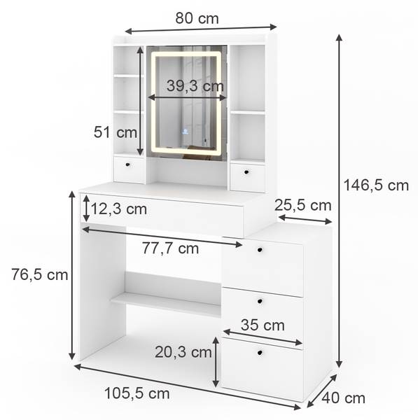 Kaptafel Livora 53023 wit - plaatmateriaal op houtbasis - 106 x 147 x 40 cm