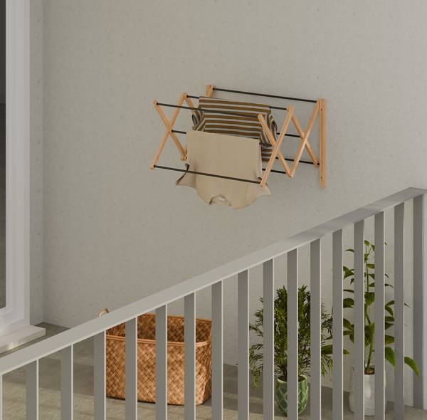 Wanddroogrek uitschuifbaar bamboe zwart - lichtbruin