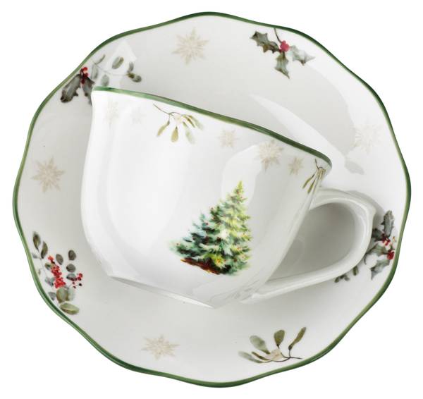 Tasse mit Untertasse SANTA LILA Weiß - Porzellan - 16 x 12 x 16 cm