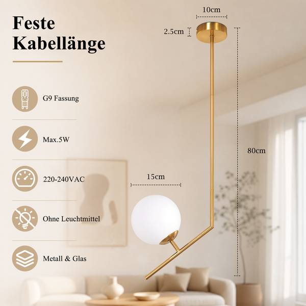 Pendelleuchte Flores II Gold - Metall - 15 x 80 x 30 cm