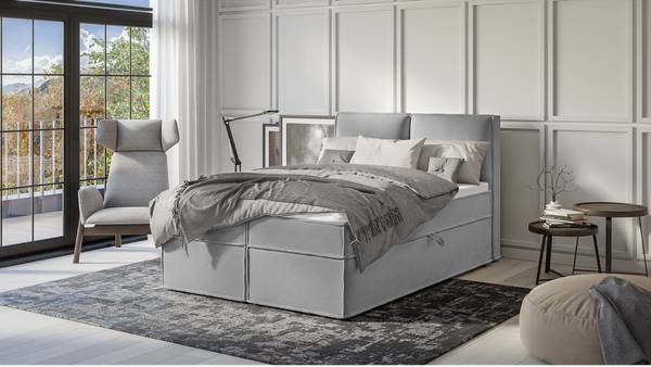 Boxspringbed met opbergruimte Clara grijs - Breedte: 140 cm