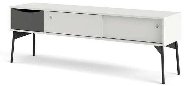 Table TV Elly Blanc - En partie en bois massif - 154 x 53 x 39 cm