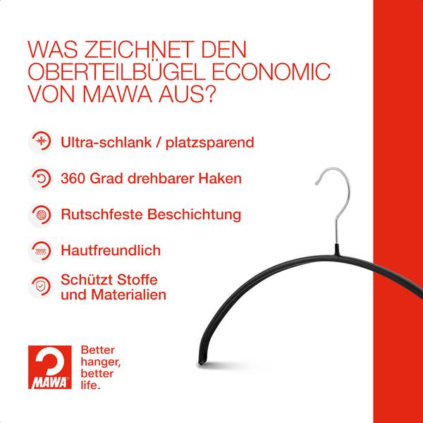 Kleiderbügel Economic 10er-Set Schwarz - Tiefe: 46 cm - Anzahl Teile im Set: 10