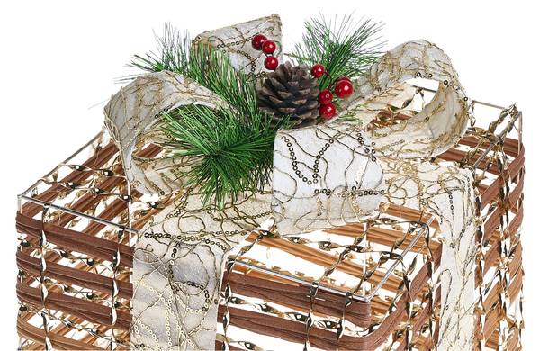 LED Deko TISSO 3-tlg Braun - Weiß - Kunststoff - 15 x 20 x 15 cm