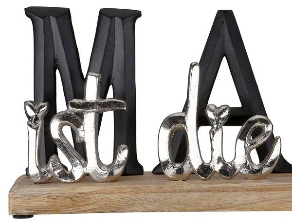 Deko Schriftzug MAMA Braun - Silber - Holzwerkstoff - Metall - 38 x 13 x 6 cm