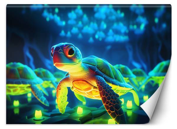 Fototapete Neon Schildkröte 368 x 254 cm
