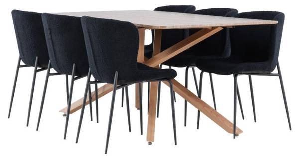 Essgruppe Piazza 7-teilig Schwarz - Braun - Polyester - Webstoff - 90 x 75 x 180 cm