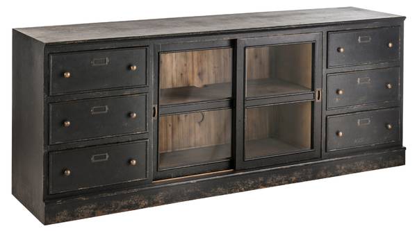 Sideboard AMSTERDAM Schwarz - Massivholz - 200 x 80 x 50 cm