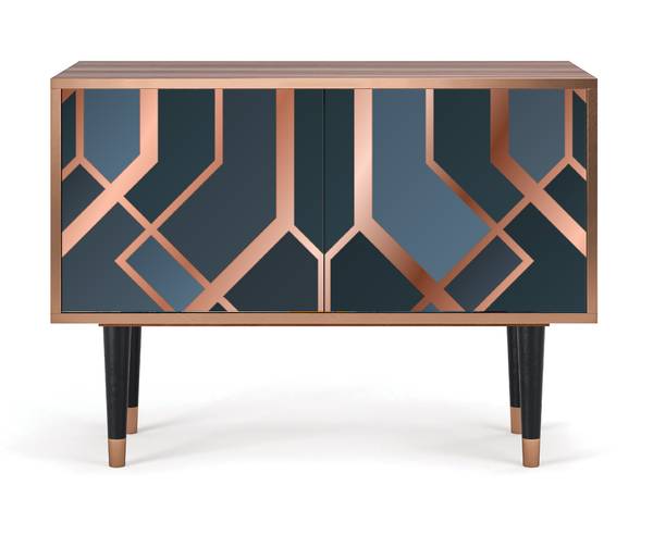 Sideboard S1 Walnuss Blau - Holzwerkstoff - 94 x 94 x 48 cm
