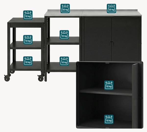 Outdoorset Bolognano 3-tlg. Schwarz - Stahl - 80 x 92 x 50 cm