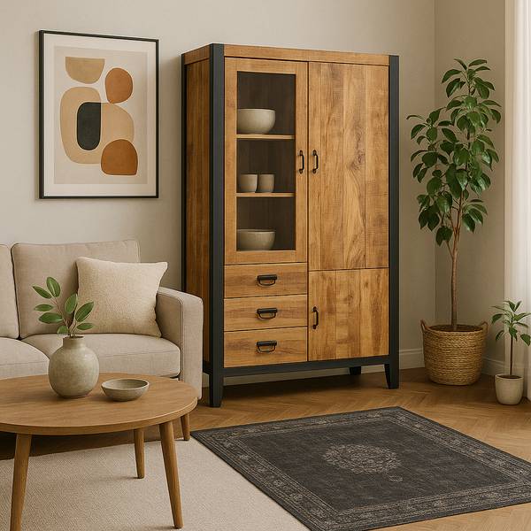 Vitrinenschrank Britt Braun - Holz teilmassiv - 100 x 200 x 45 cm