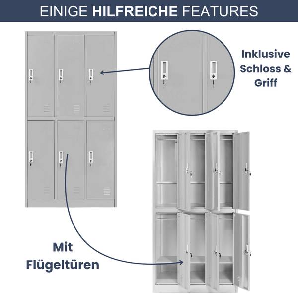 Umkleideschrank TOKIO 6 Abteile Grau - Höhe: 150 cm