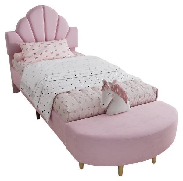 Kinderbett VELVMetal Ⅰ Pink - Samt - 100 x 110 x 241 cm