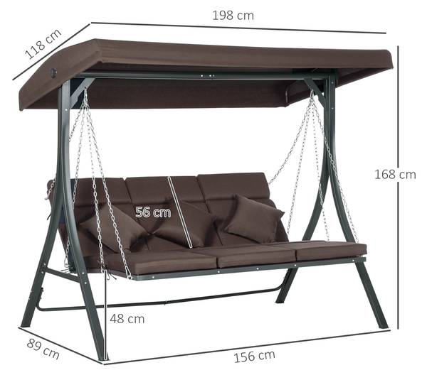 Hollywoodschaukel 84A-139BN Metall - 118 x 168 x 198 cm