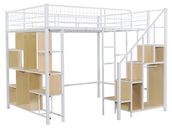Multifunktionales Hochbett-BB1057 Weiß - Metall - 184 x 170 x 208 cm