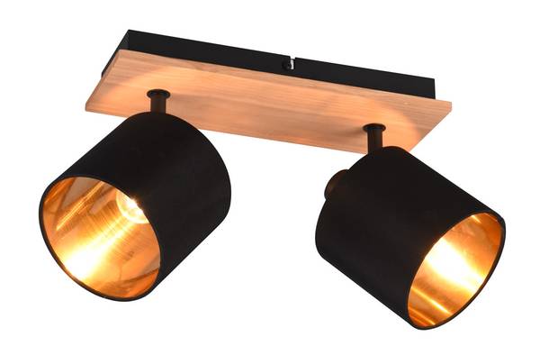 Deckenspot 2flammig Schirm Schwarz-Gold Schwarz - Braun - Gold - Strukturstoff - 28 x 19 x 18 cm