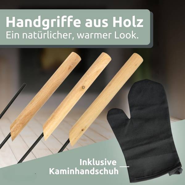 Kaminbesteck THEO (6-teilig) Schwarz - Metall - 29 x 61 x 20 cm