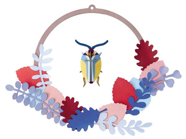 Wandobjekt Käfer-Blumenkranz Naturfaser - Papier - 31 x 31 x 1 cm