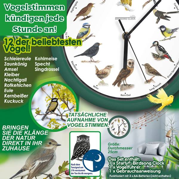 Birdsong Clock Wanduhr Grün - Kunststoff - 25 x 25 x 4 cm