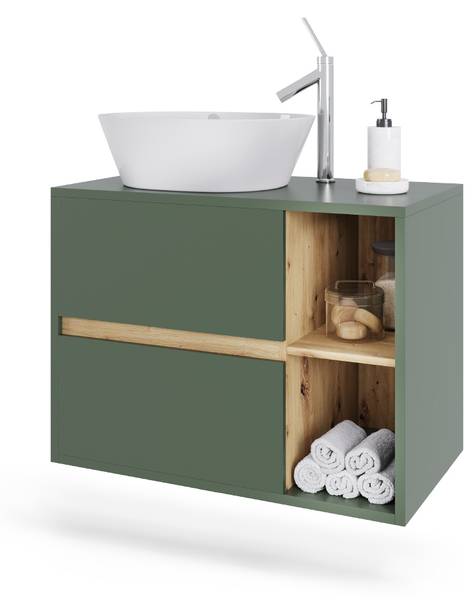Meuble sous vasque Viola 54870 Vert - Imitation chêne noueux