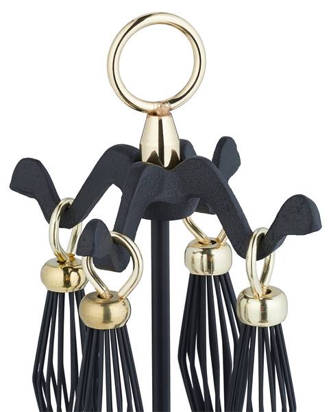 5-teiliges Kaminbesteck Schwarz - Gold - Eisen - 20 x 68 x 20 cm