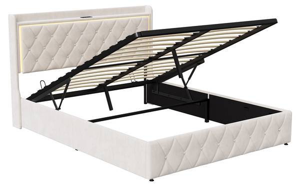 Polsterbett Boxspringbett MOKP Beige - Metall - Massivholz - 165 x 108 x 209 cm