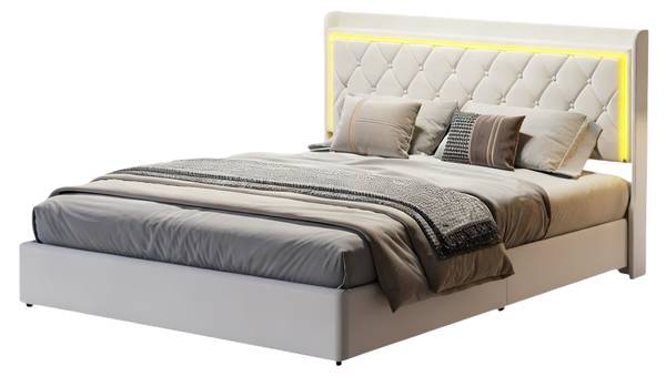 Polsterbett Boxspringbett MOKP Beige - Metall - Massivholz - 165 x 108 x 209 cm