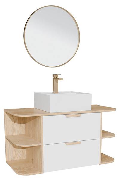 Einzelwaschtisch AVORELI Braun - Weiß - Holz teilmassiv - 100 x 50 x 46 cm