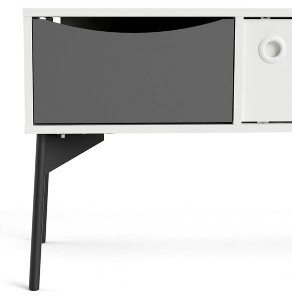 Table TV Elly Blanc - En partie en bois massif - 154 x 53 x 39 cm