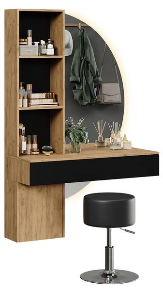 Coiffeuse Melora 58452 lot de 3 Noir - Imitation chêne dakota