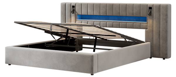 Bett Anzaks Super king Grau - Samt - 200 x 105 x 180 cm
