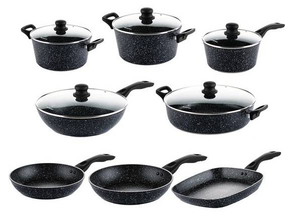 Kochgeschirr-Set Marble Schwarz - Naturfaser - 2 x 2 x 1 cm