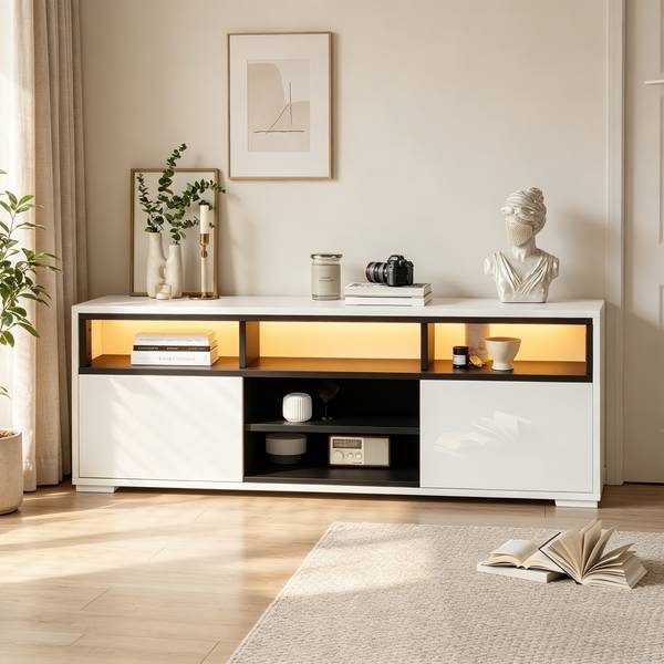 TV-Schrank Endymion Ⅴ Schwarz - Weiß - Holzwerkstoff - 35 x 50 x 150 cm