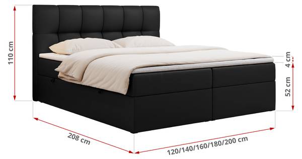 Boxspringbett RICO Schwarz - Breite: 200 cm - H3