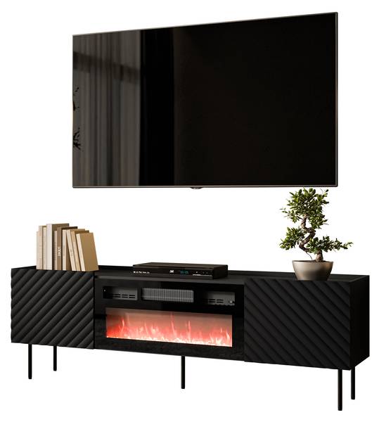 TV-Lowboard Lucca 180 mit Kamin Schwarz