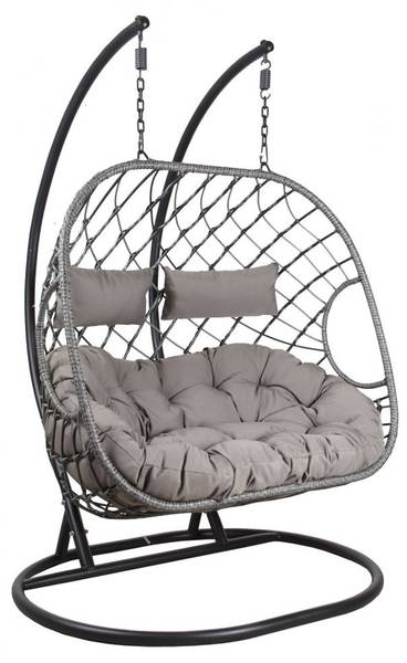 Fauteuil double suspendu en polyrésine Noir - Fibres naturelles - 128 x 186 x 67 cm