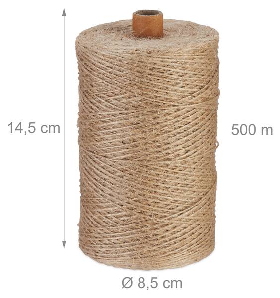 Jute touw 1 mm x 500 m set van 2 bruin - natuurvezel - 9 x 15 x 9 cm