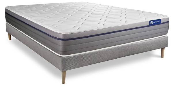 Bettgestell und Matratze Actilatex zen Grau - Massivholz - 130 x 55 x 210 cm