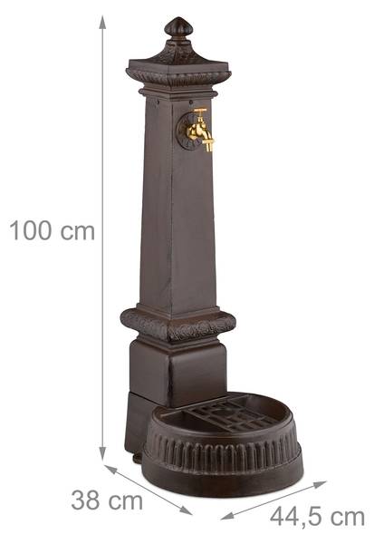 Standbrunnen antik 100 cm Braun - Gold - Aluminium - Stahl - 45 x 100 x 38 cm