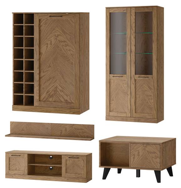 Wohnzimmer-Set COZY 1 Braun - Eiche - Stahl - 355 x 200 x 60 cm