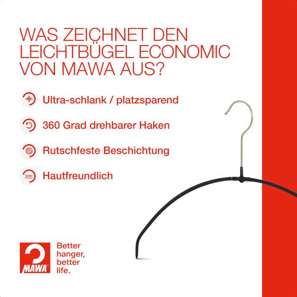 Kleiderbügel Economic light 20er-Set Schwarz - Tiefe: 36 cm - Anzahl Teile im Set: 20