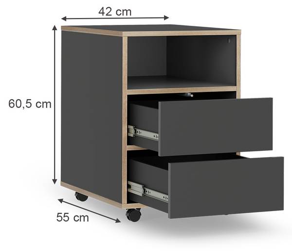 Rollcontainer Tetrix 56549 Grau - Holzwerkstoff - 42 x 61 x 55 cm