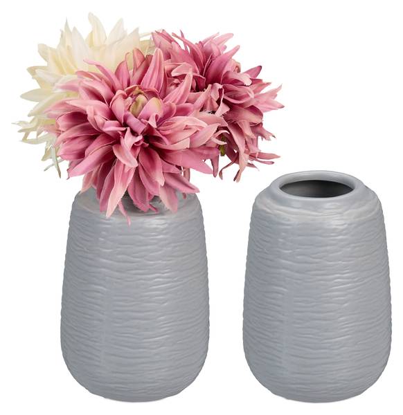 Vase décoratif en lot de 2 Gris - Faïence - 10 x 15 x 10 cm