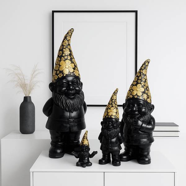 Deko Figur Zwerg Meditation Schwarz - Gold - Polyresin - 15 x 19 x 10 cm