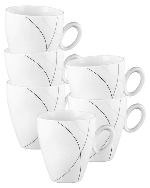Becher mit Henkel Trio Highline 6er Set Grau - Weiß - Porzellan - 9 x 10 x 12 cm